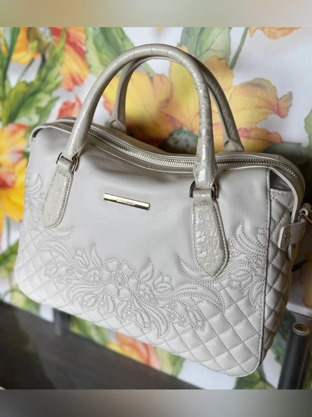 Brahmin Micaela Sea Salt White Kew Genuine Leather Handbag NWT ONE OF A KIND
